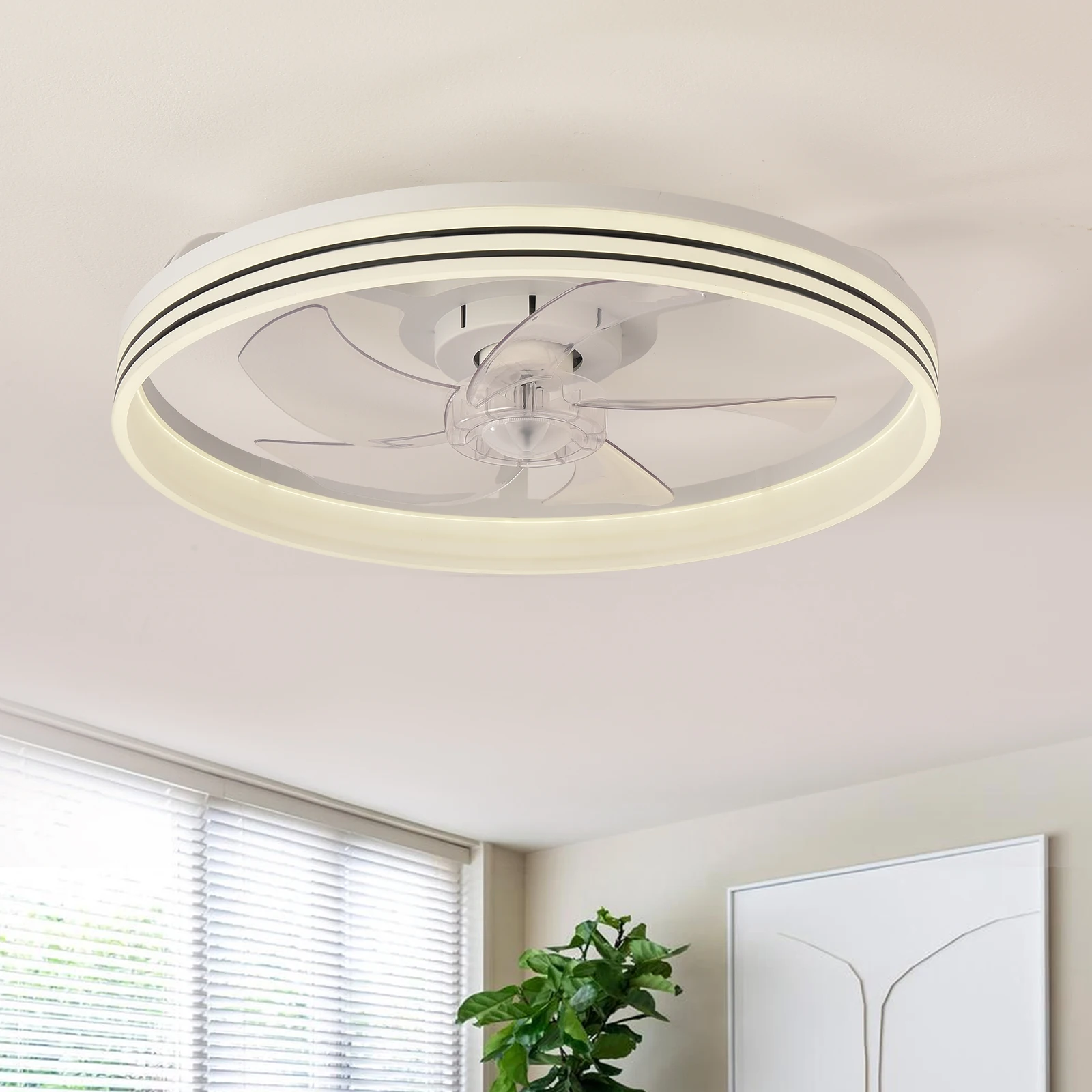 Smart Ceiling Fan with Lights and Remote 6 Speeds Dimmable LED Fan Lamp Flush Mount Ceiling Fan for Bedroom Living Room Kitchen