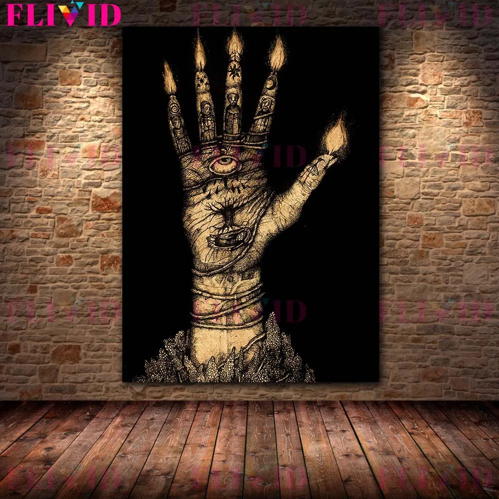 Face Satan Abstract Demonic Witchcraft Art Poster And Print Heart And Hand Of Witch Vintage Wall Art Canvas Painting Home Decor