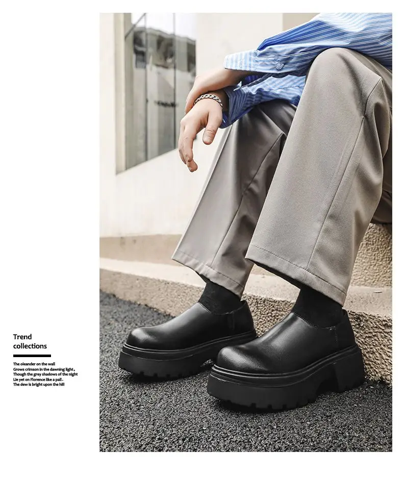 7 سنتيمتر سميكة سوليد الرجال الارتفاع زيادة رئيس مستدير الجلود العصرية المتخصصة رئيس كبير التنقل دواسة واحدة غطاء للقدم ديربي الأحذية