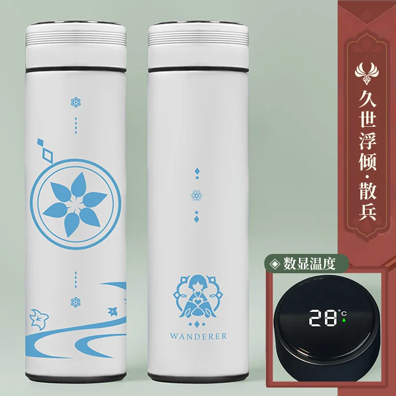 500ml Genshin Impact Vacuum Cup Xiao Zhongli HuTao Thermos Cup LED Temperature Display Stainless Steel Insulated Vacuum Flask