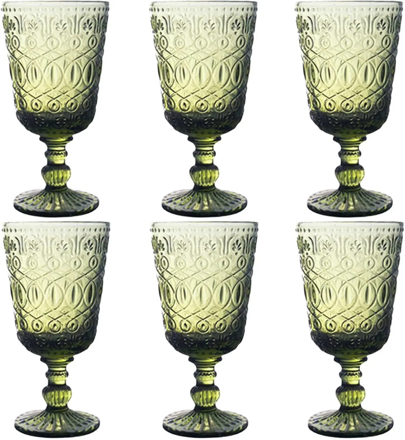 

Green Drinking Glasses set of 6 Red Wine Goblets 10 OZ Colored Water Beverage Cup Vintage Glassware for Wedding Party Holidays A