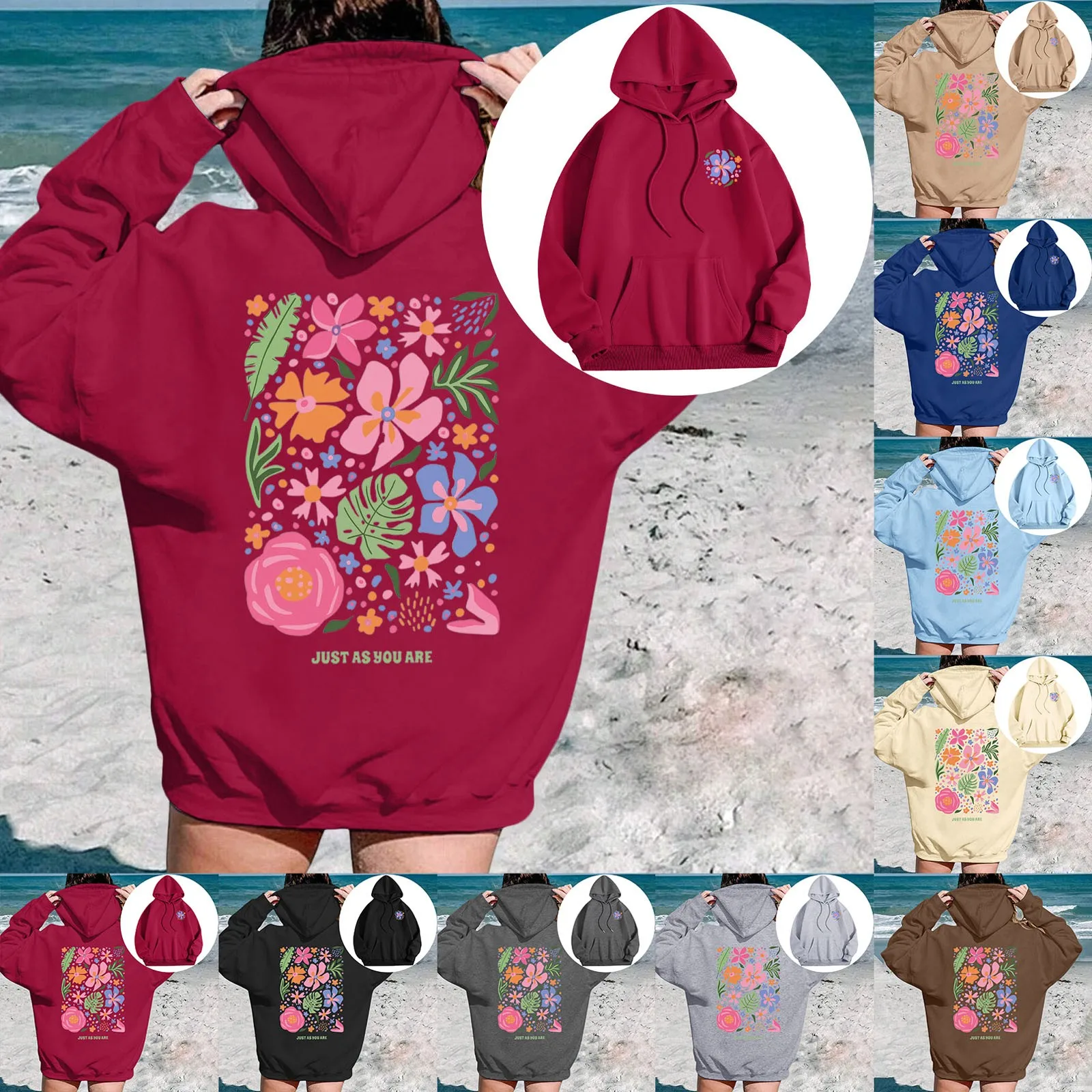 Ocean Coconut Tree Printed Women's Hoodies Fashion Design Loose Casual Versatile Clothing Autumn And Winter Pullover Sweatshirts