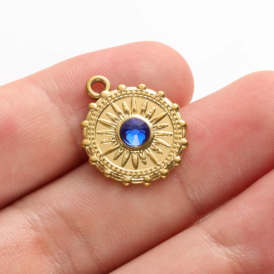 5 Stück Vintage handgefertigte blaue Öltropfen-Strass-Böser-Blick-Anhänger aus Hasama-Edelstahl mit Herz-Auge-Motiv für die Schmuckherstellung – Detail 12