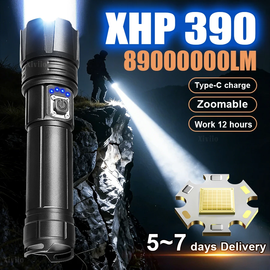 

Фонарик высокой мощности 89000000LM Strong XHP390 Фонарик с телескопическим зумом Перезаряжаемый светодиодный фонарик для охоты, рыбалки, кемпинга, наружного освещения