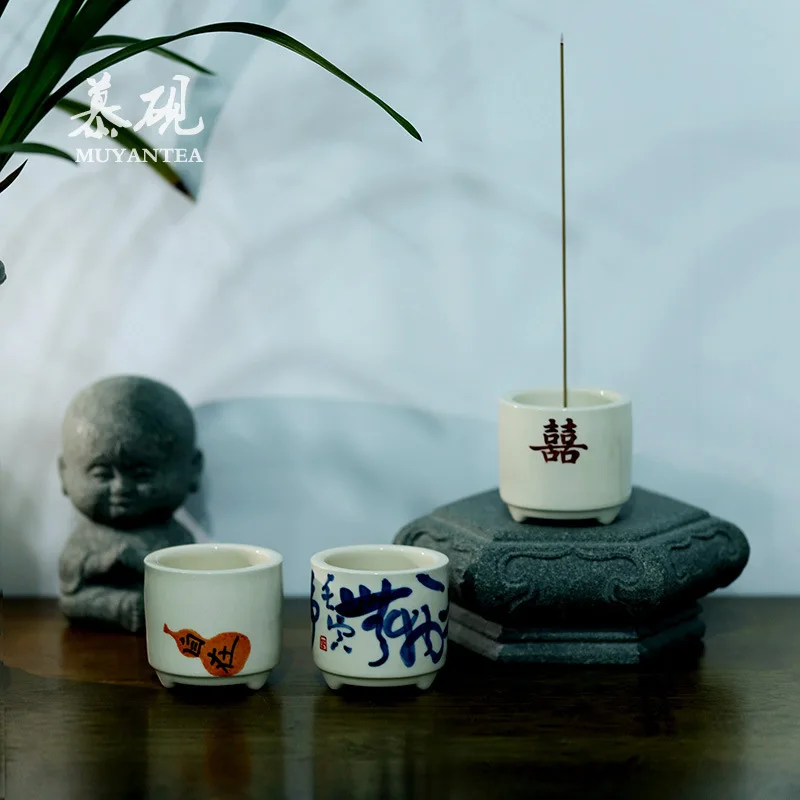 Muyan Simple INS Style Ceramic Hand-Painted Holder, Zen-Inspired Tea Ceremony Stand For Thin Incense Sticks