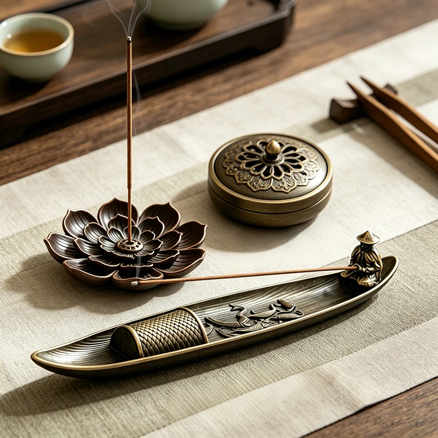 Premium Alloy 2-Piece Incense Burner Set for Stick Cone And Backflow Incense Ideal Home Tea Room Desktop Decor