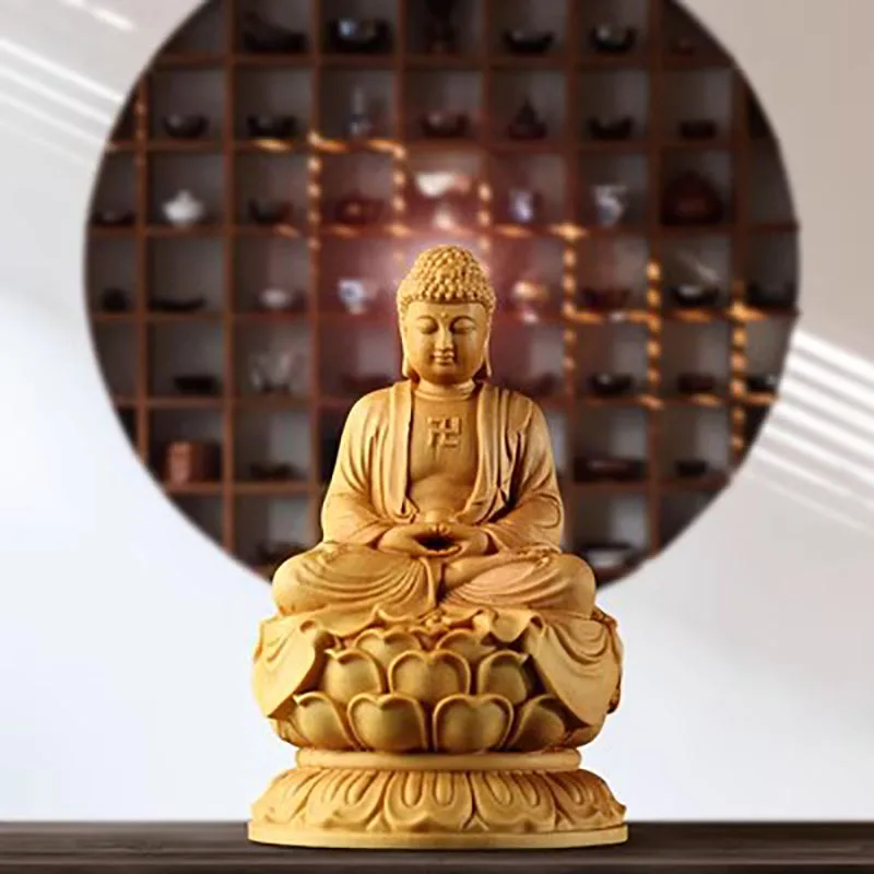 Cypress Wood Carving sitting Statue, The Buddha Buddha's Home Furnishings, Automobile Buddha Statue
