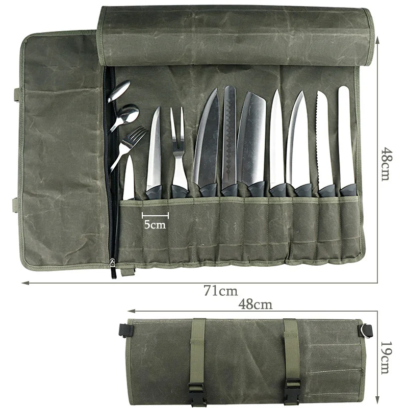 Canvas Chef Knife Roll Bag Organizer Portable Travel Slicing Cleaver Cooking Knife Storage Pocket Carry Case Kitchen Accessories