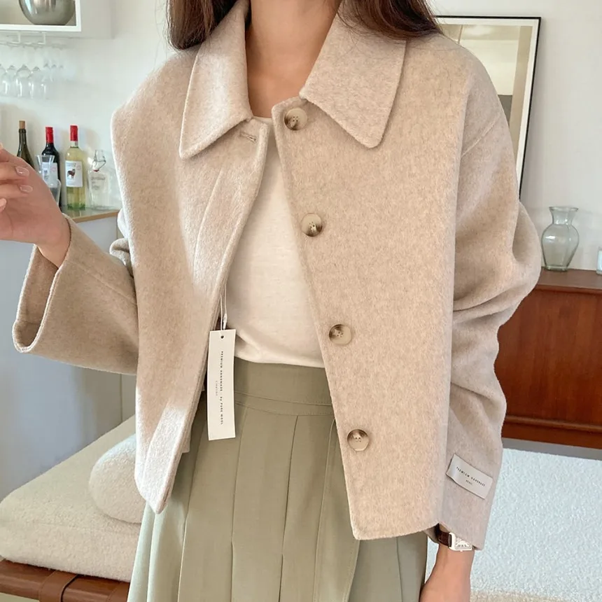 Coreano Sle Inverno New Faion Colletto rovesciato Design unico Bottone singolo ort Ele Cappotto di lana Capispalla da donna