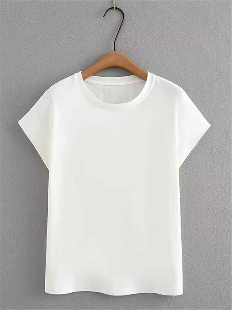 Plus Size Women's Clothing Summer Short Sleeve T-Shirt O-Neck Simple Basic Solid Color Elasticity T-Shirt Woven Thin Pullover