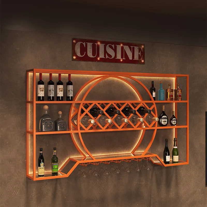 

#@Bar wall-mounted wine rack, ironwork restaurant wall-mounted wine cabinet, shelf for storing items, custom-made liquor rack