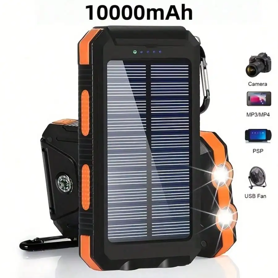 10000mAh Waterproof Solar Power Bank with Flashlight