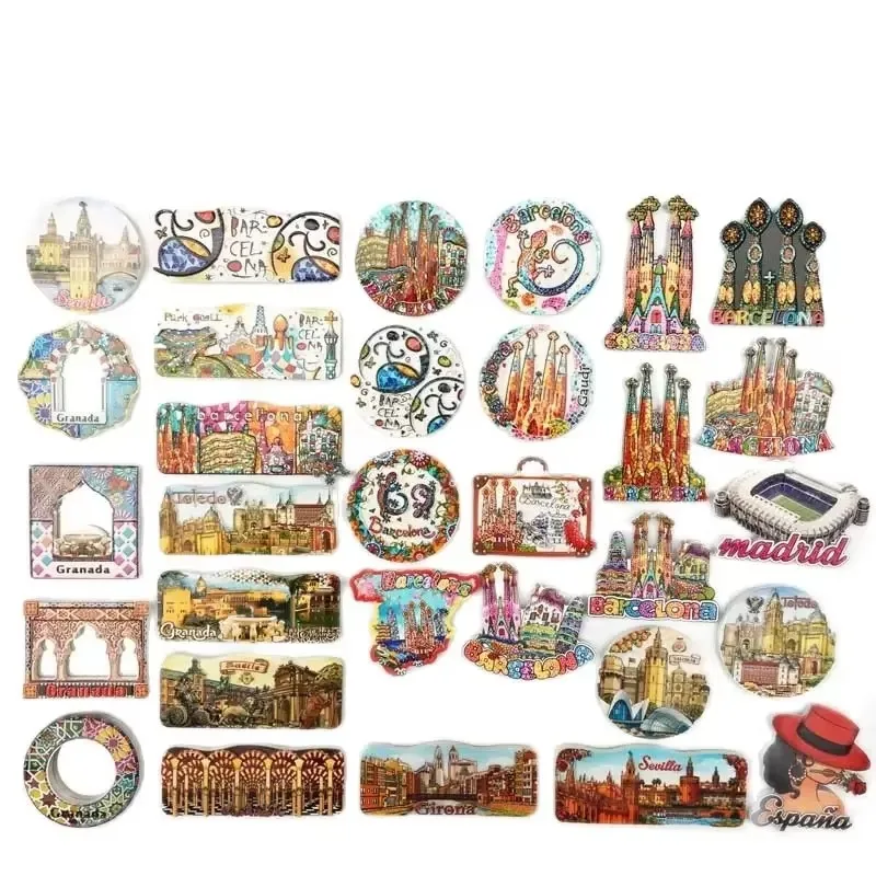 1PCS Spanish Barcelona UV Print Fridge Magnet Mosaic Dancer Design City Landmark Building Decoration Home Wall Art