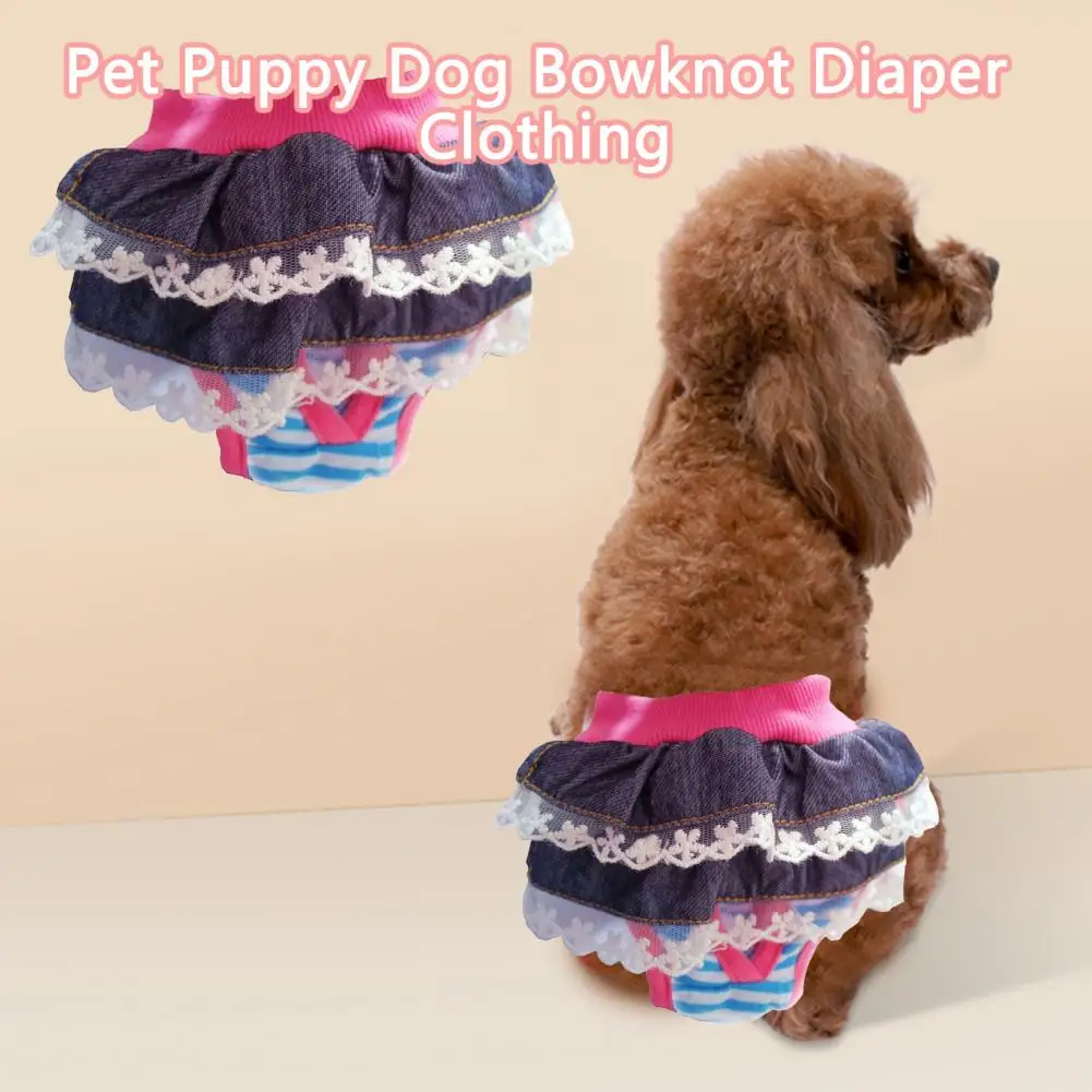 Dog Menstrual Pants Comfortable Anti-harassment Pet Sanitary Pants Breathable Cotton Puppy Bowknot Diaper Clothing Pet Supplies