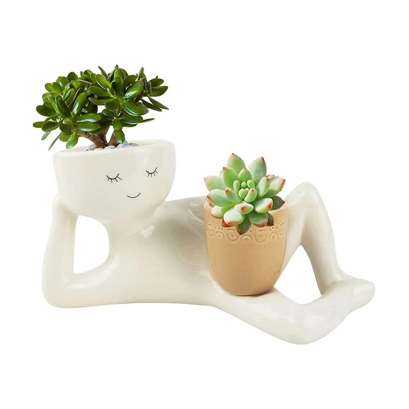 New Succulent Planter Lazy Little Man Plant Pot Resin Crafts Desktop Home Furnishings With Drainage Hole Vase Decoration