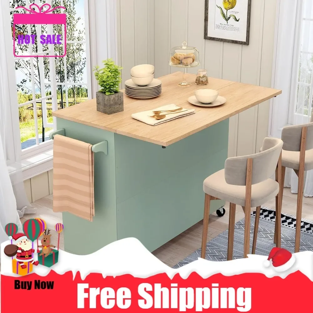 

Бестселлер: Кухонный остров-трансформер с мгновенной регулировкой высоты и местом для хранения, на колесиках, цвета шалфейно-зеленый, с откидной барной стойкой