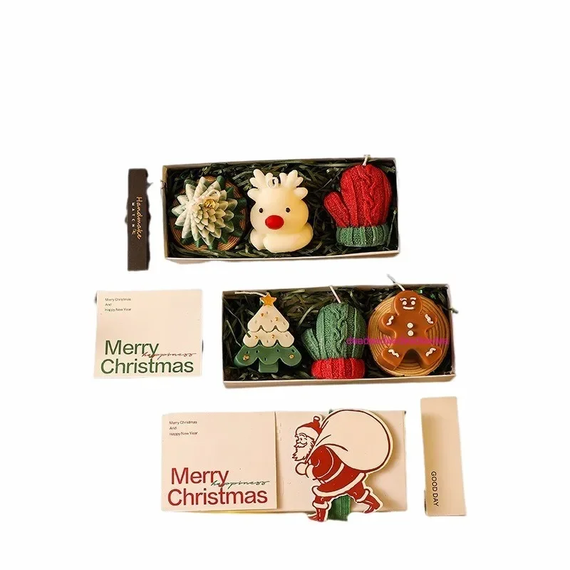 Handmade Christmas Tree Gingerbread Man Fawn Scented Candle Set Gift Box Gift