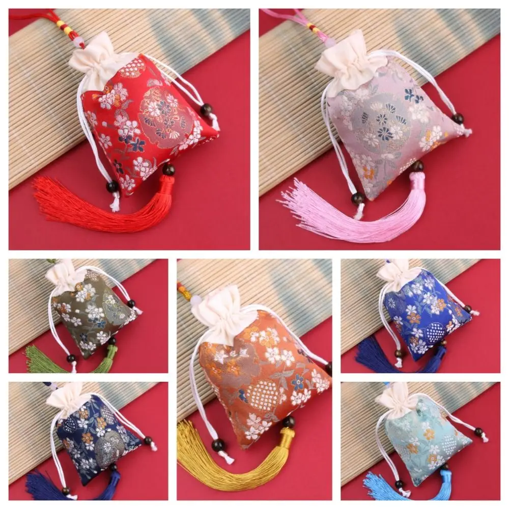 Mini monedero de lona de gran capacidad con borla de flores florales, bolso de mano de flores étnicas, decoración de dormitorio, bolsa de almacenamiento