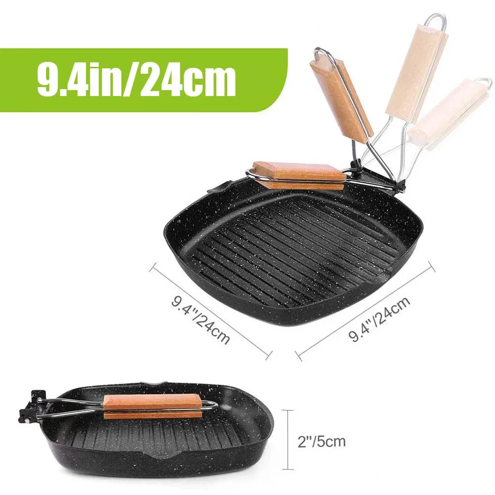 Outdoor Home Klappbare Steakpfanne, gestreifte Pfanne mit flachem Boden, spezieller antihaftbeschichteter Gasinduktionsherd zum Braten von Steak – Detail 8