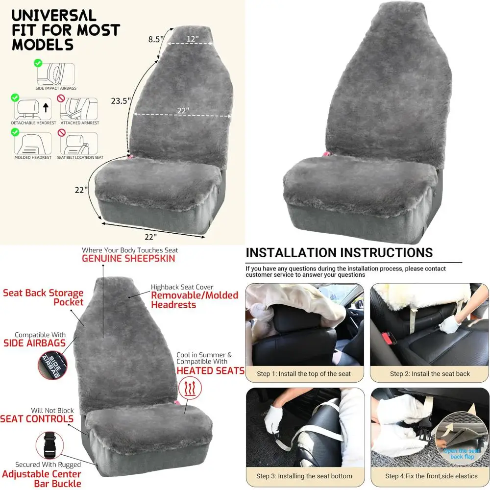 

Чехлы на сиденья Aegis из овчины, передние автомобильные чехлы из натуральной мериносовой шерсти, роскошный плотный ремень, универсальные подходят для большинства автомобилей, внедорожников, Tr