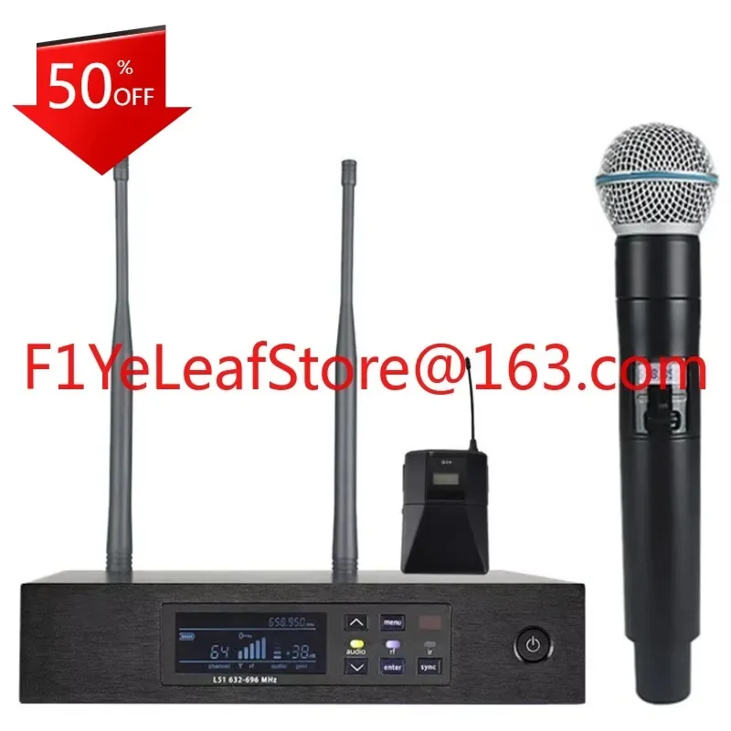 Professional QLX24D Vocal Mic QLXD4 Dual Channel for Stage Handheld BETA58 Mic BETA87 Bodypack Headset QLXD4 Wireless Microphone