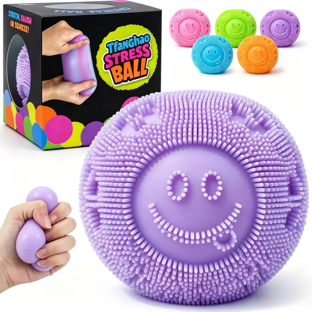 Fuzz Ball Squishy Stress Ball, Soft Tactile Fidget Toy for Anxiety & Stress Relief, Sensory Calming Grip Squishy Ball for Kids Adults, Fun Christmas Gift, Party Favor & Student Prize