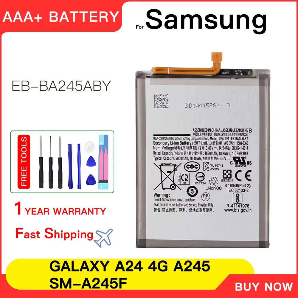 

Genuine New EB-BA245ABY 5000mAh Battery For Samsung Galaxy A24 4G A245 SM-A245F SM-A245F/DSSM-A245F/DSN SM-A245M/DS +Tools