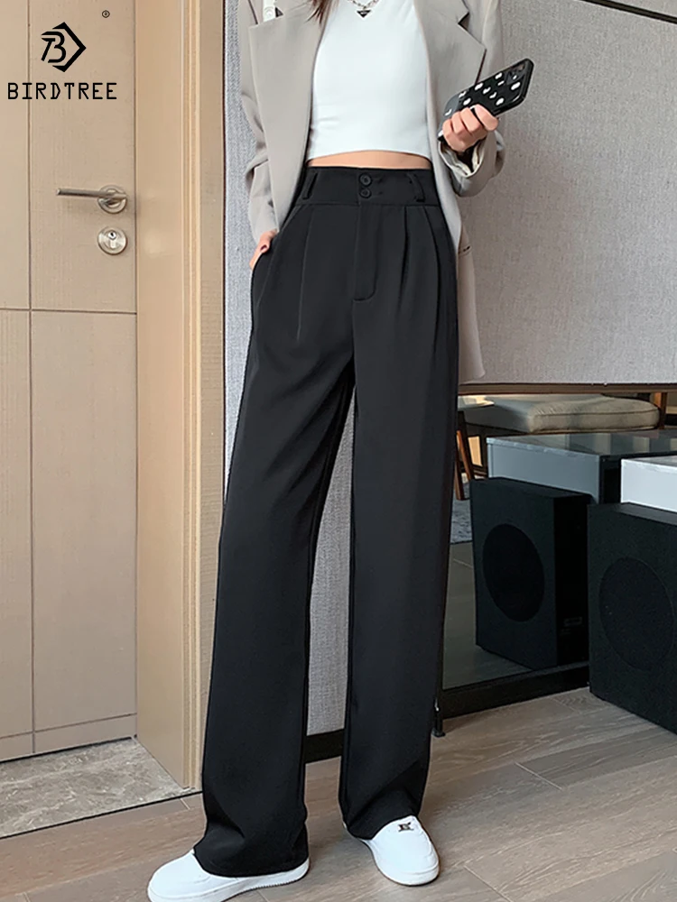 S-5XL Black Wide Leg Palazzo Pants Women High Waist Casual Summer Autumn Trousers Work Wear Floor-Length Loose Office  B24401X