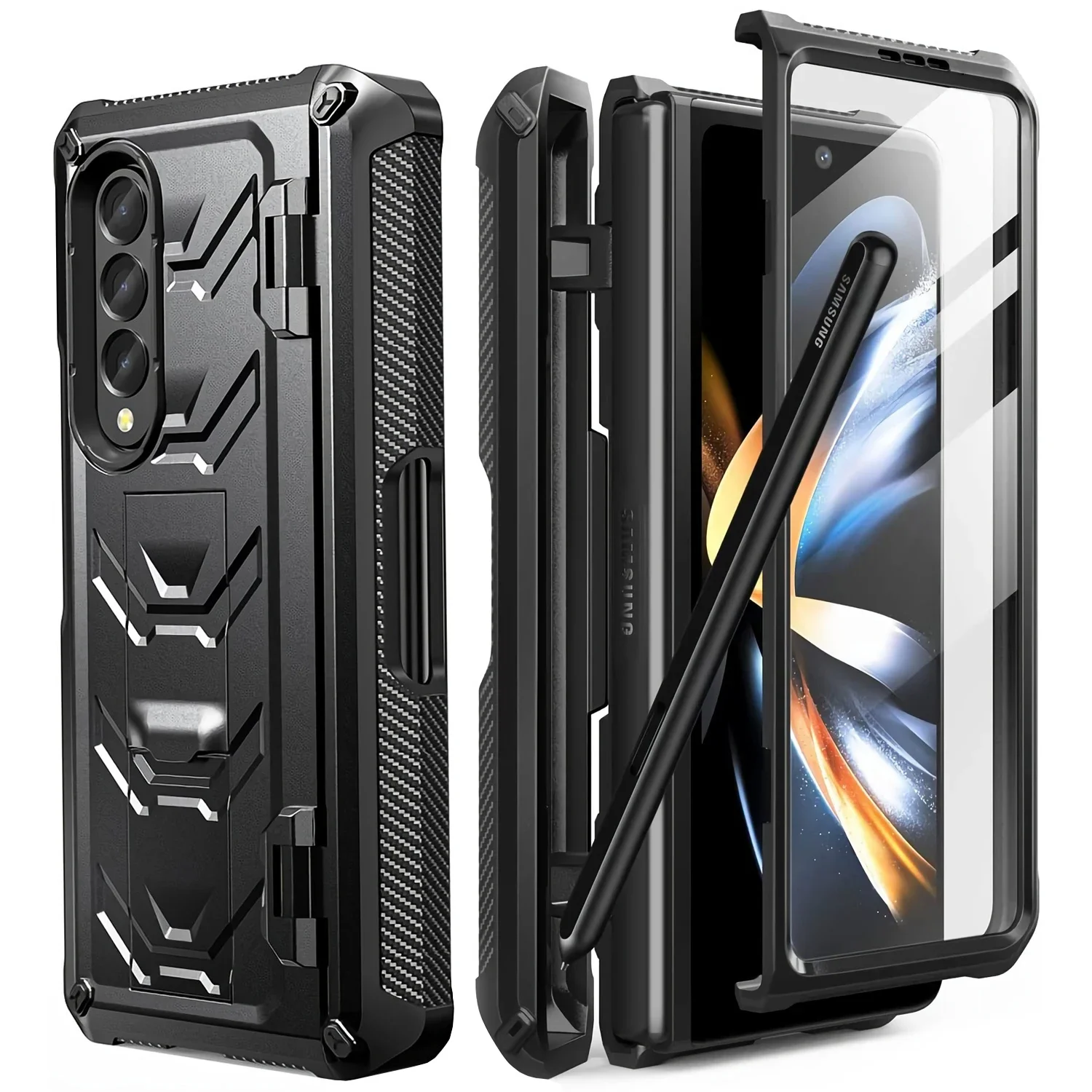 For Samsung Galaxy Z Fold 5 4 3 5G Case,Full-Body Dual Layer Rugged Case with Built-in Screen Protector & Kickstand & S Pen Slot