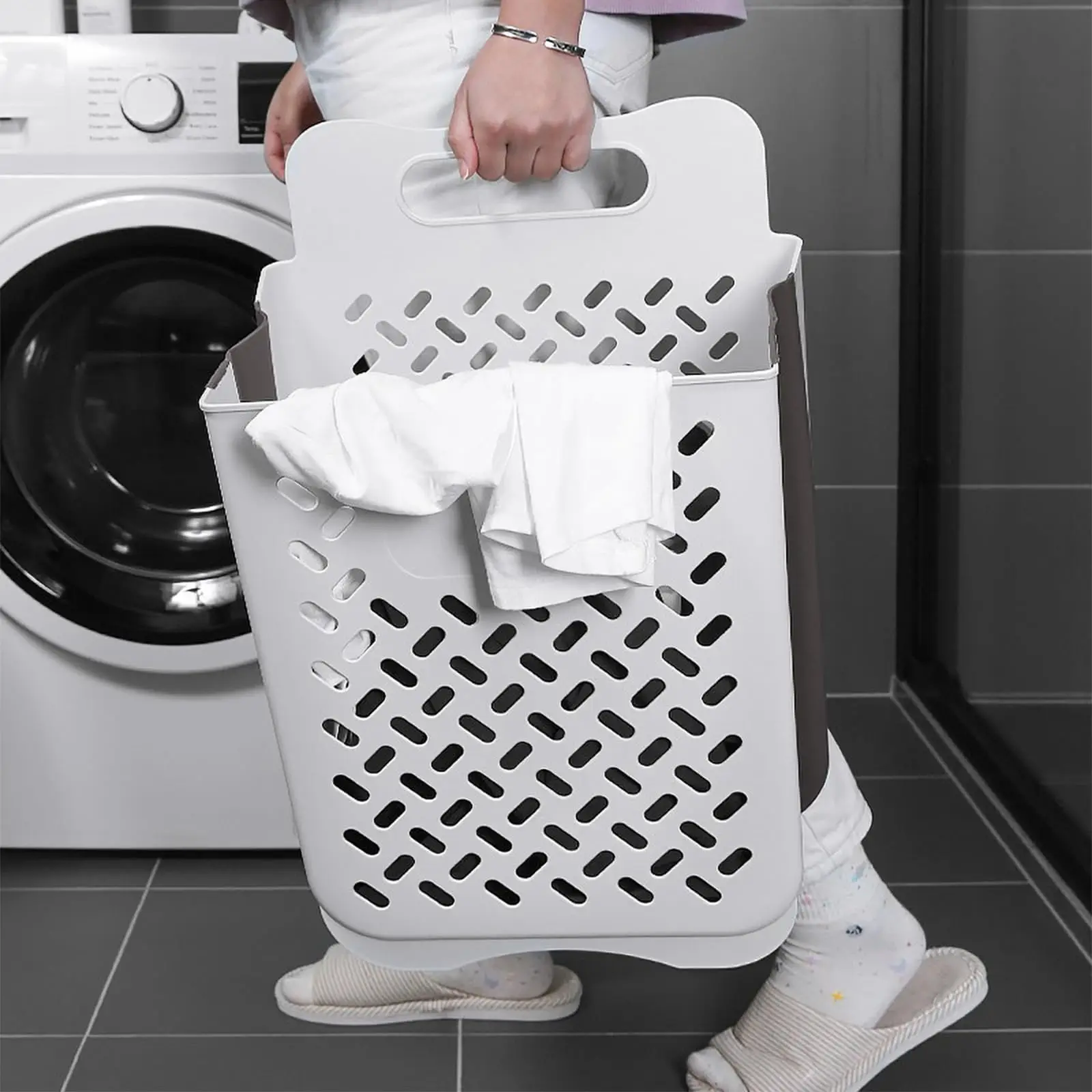 1 قطعة سلة الملابس القذرة المثبتة على الحائط ذات سعة كبيرة سلة تخزين قابلة للطي تصميم مجوف قوي للتهوية