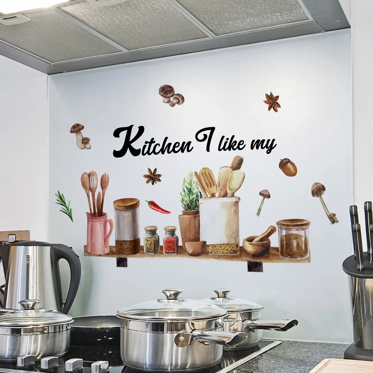 30*60cm I Like My Kitchen Tableware Wall Sticker Creative Background Wall Kitchen Living Room Decorative Mural Decals M55