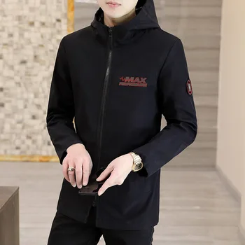 2024 Spring and Autumn New Fashion Checkered Long Hooded Trench Coat Men's Casual Loose Comfortable Windproof Large Size Coat 5