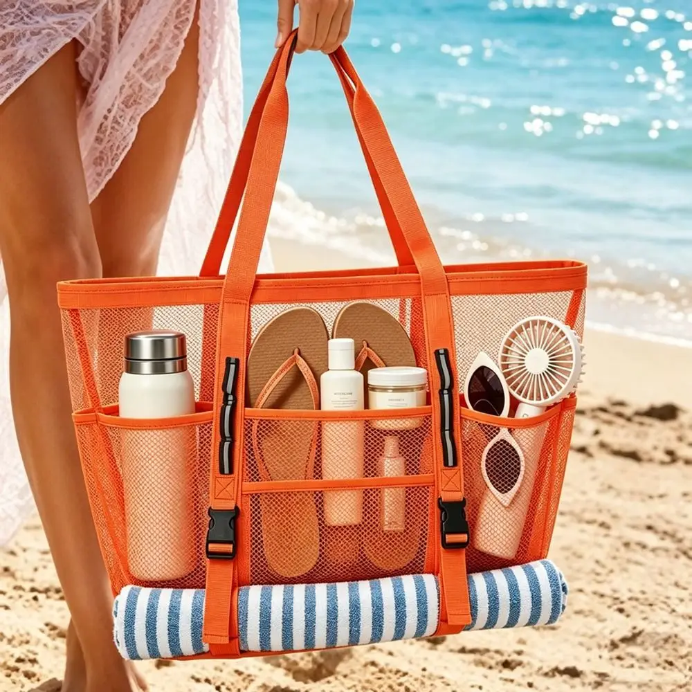 Large Capacity Swimming Shoulder Bag Environmentally Friendly Multifunctional Beach Bag Lightweight Foldable Mesh Handbag Sports