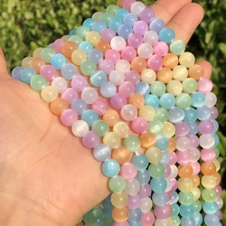 Natural Cat Eye Macaron Gradient Color Selenite Stone Round Loose Spacer Beads for Jewelry Making Diy Bracelet Accessories 15''