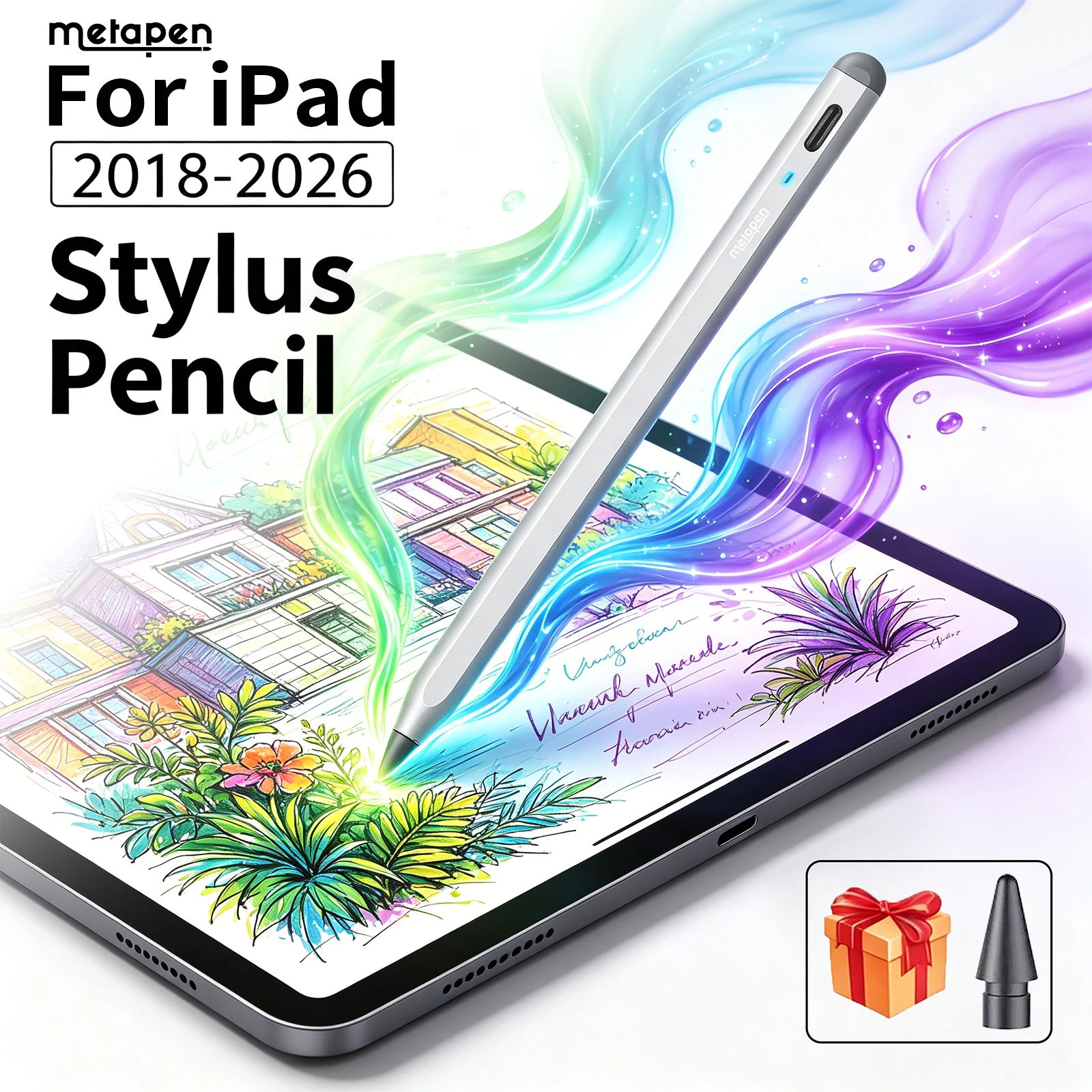 

Metapen Tilt-sensitive and Palm Rejection Stylus Pen for Apple Pencil 2018-2026,2X Faster Charge,Magnetic Attachment for Drawing