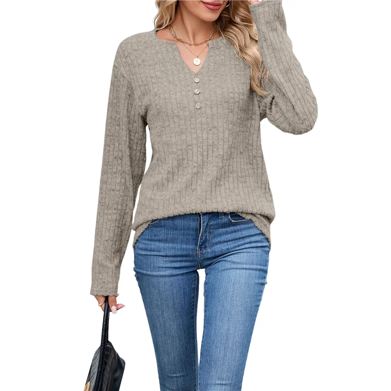 AOAO-Women Long Sleeve Shirts Dressy Casual Button V Neck Pullover Sweaters Jumper Tops Fall Outfits