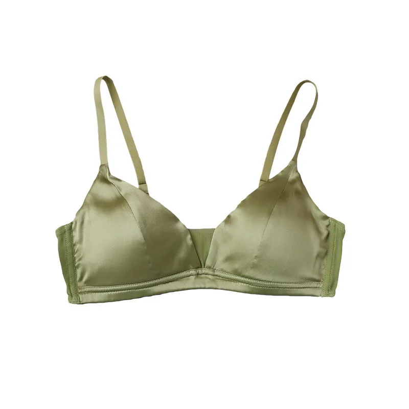 Mulberry silk satin silky bra, simple and comfortable in summer, breathable silk smooth French triangle cup