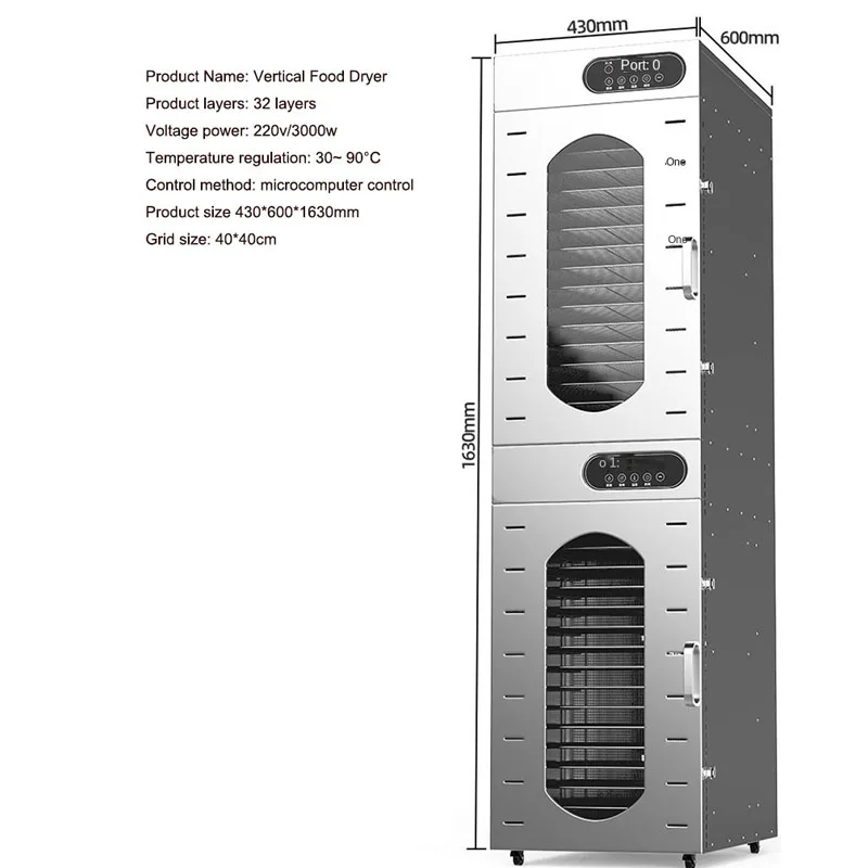 Large Dehydrator Fruit and Vegetable Food Dryer Without Flower Mango Longan Mushroom Food Beef Sausage Fish Chicken Duck Bellows