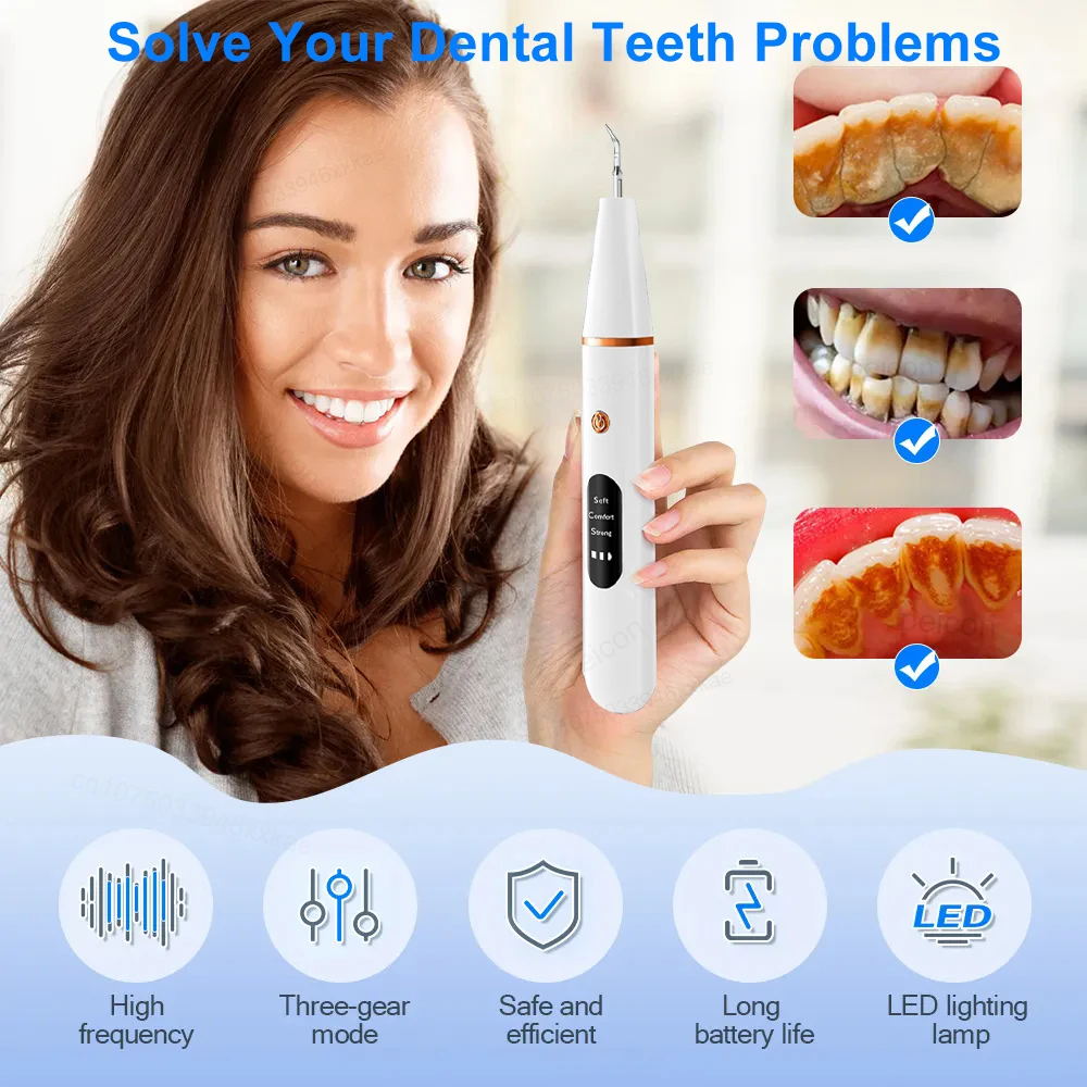 Détartreur dentaire à ultrasons, éliminateur de tartre des dents, nettoyeur de plaque dentaire, livres de taches de dents, détartreur, dissolvant de pierre
