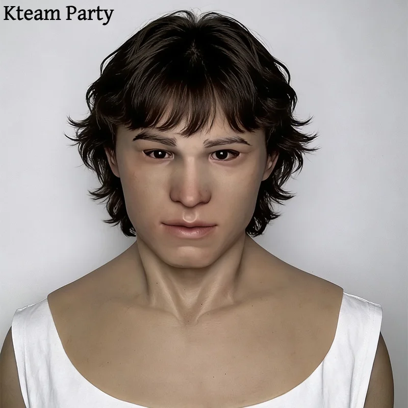 New Halloween Party Cosplay Realistic Man Full Head Mask Handsome Male Face mask Crossdress Mask Party Ball Performance mask