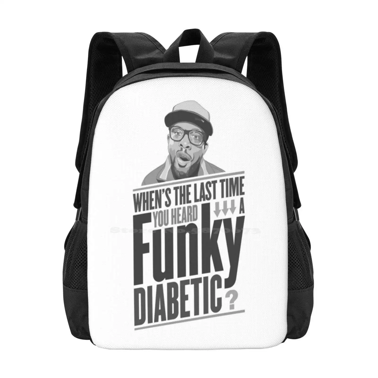 Funky Diabetic Hot Sale Backpack Fashion Bags Funky Diabetic Hip Hop Phife New York Rapper Rhyme Lyrics Beat Tribe Dawg