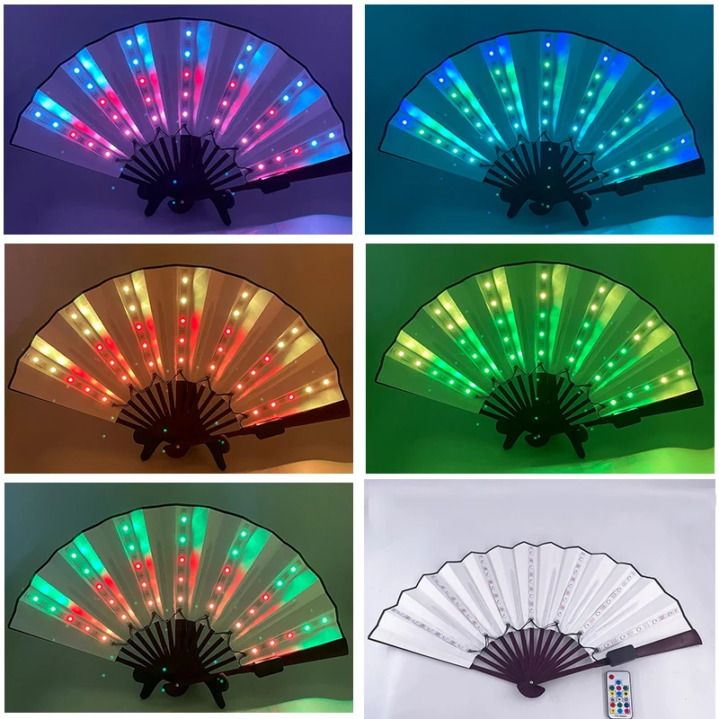 

Remote Control LED Glowing Fan Luminous Colorful Light Up Fan Gift Bar Wedding Fluorescent Dance Supplies