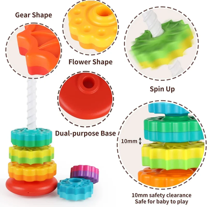 Tour arc-en-ciel pour bébé, jouets empilables rotatifs, virole géométrique colorée, éducation précoce, développement intellectuel, jouet cadeaux pour enfants