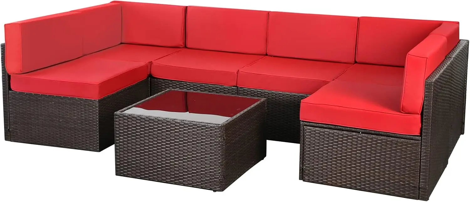 AECOJOY 7 Piece Outdoor Patio Furniture Set, Outdoor Sectional Conversation Furniture Chair with Coffee Table,Patio Sectional fo