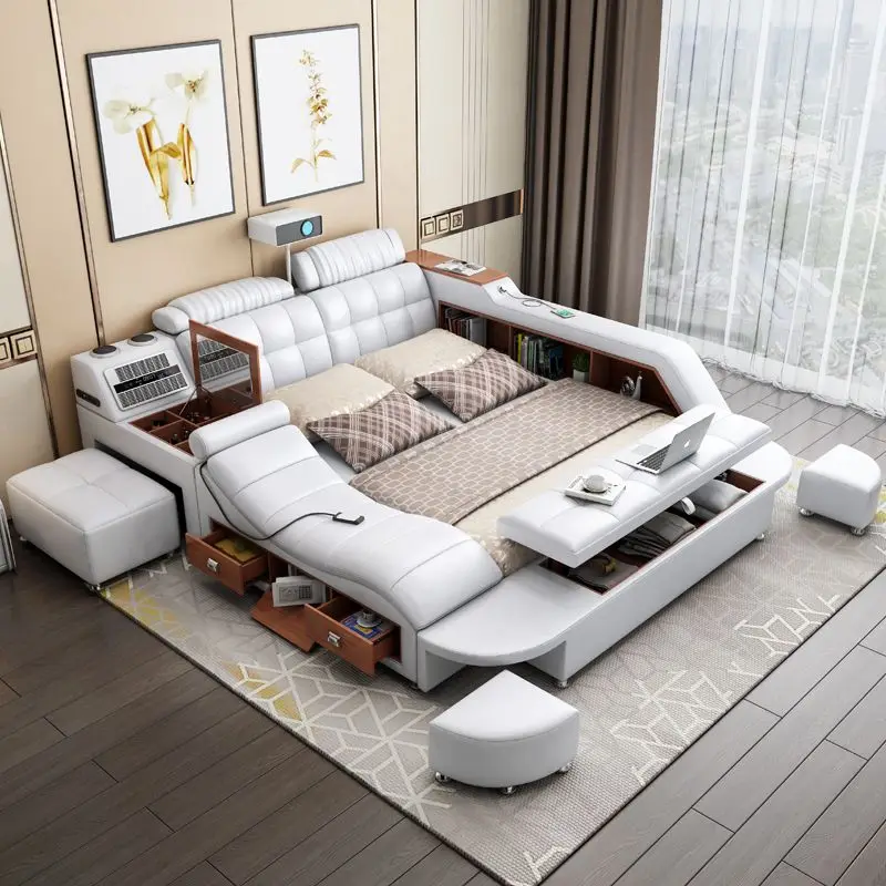 

Master Bedroom Double Bed Storage Modern Hotel Soft Bed Raised Children Sleeping Literas Para Adolescente Home Furniture