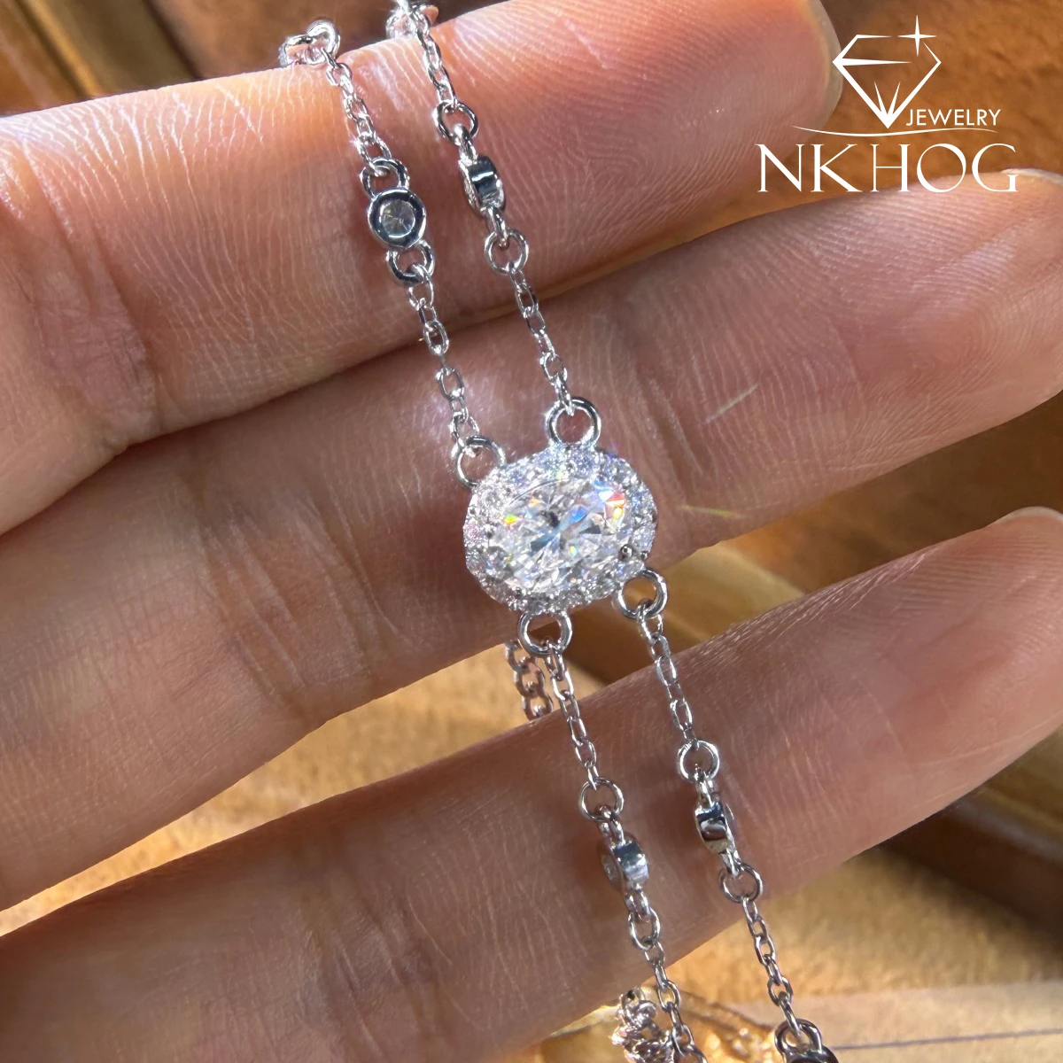 NKHOG Oval/Heart Cut Moissanite Bracelets For Women S925 Silver Lab Diamond 2 Row Hand Chains Wedding Party Fine Jewelry Gifts
