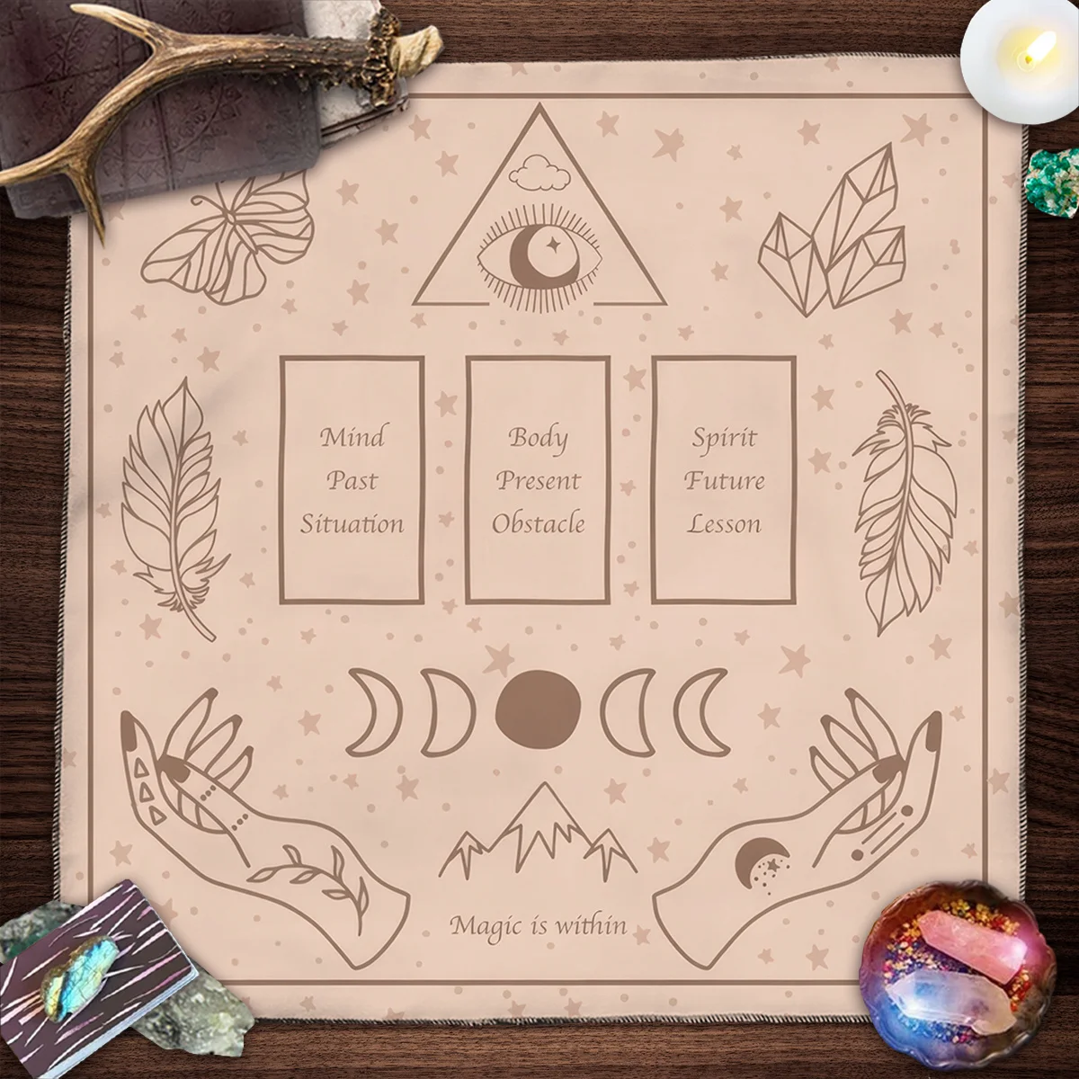 Tarot Cloth Astrology Tarot Cloth Neutral Starry Sky Crystal Divination Mat Oracle Card Tablecloth Moon Witch Hand Party Tool