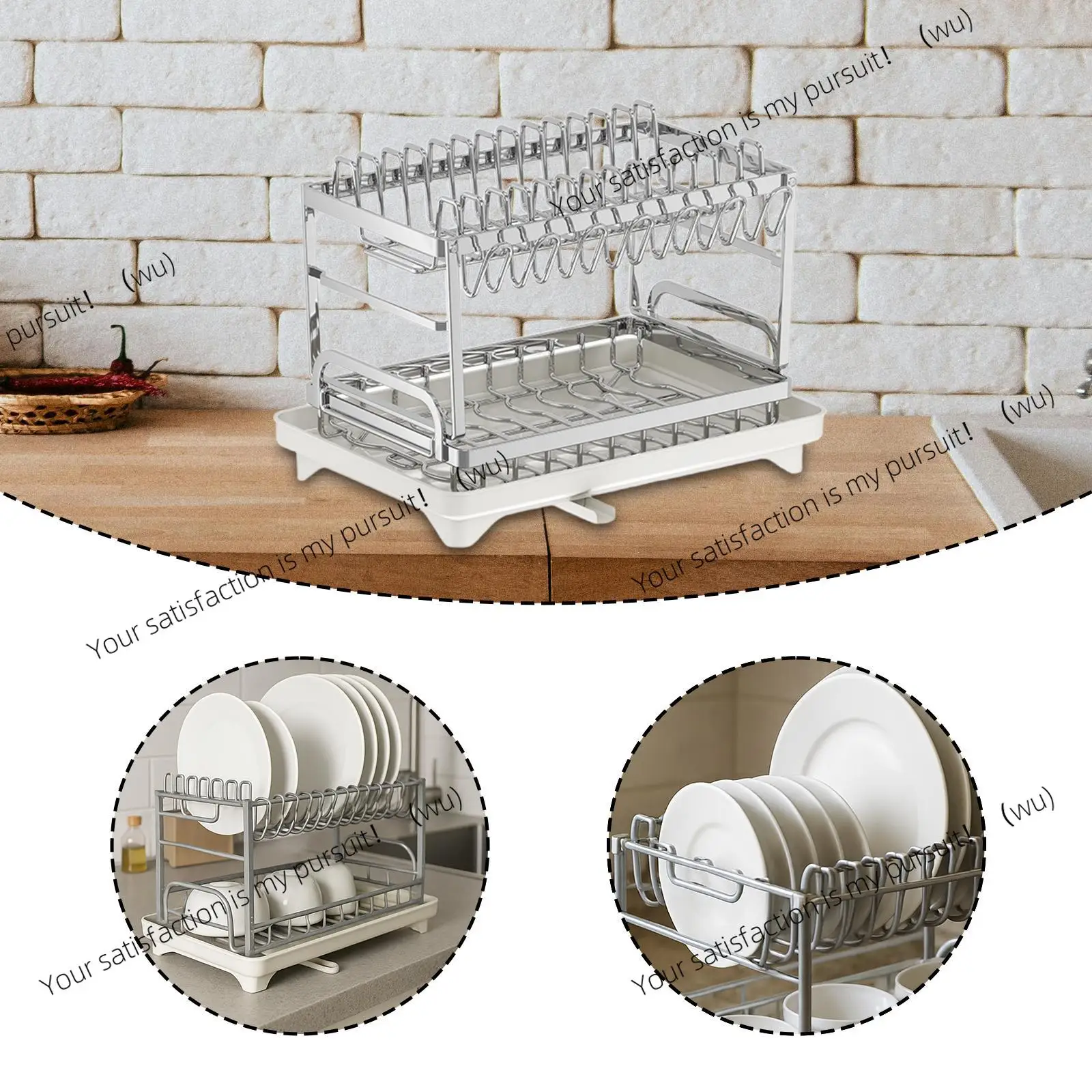 2 Tier Stainless Steel Dish Drying Rack with Drainboard Kitchen Counter Dishware Strainer And Tableware Racks Dish Drainer