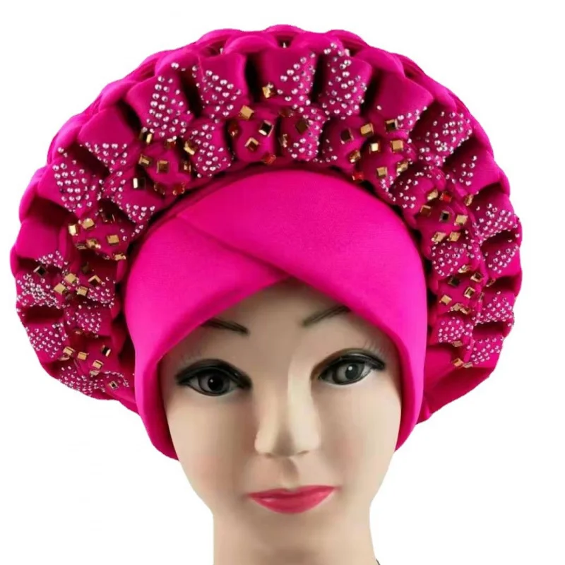 Solid Color Muslim Headscarf Hat African Space Layer Sequin Braided Turban Hats Fashion Exaggerated Party Beanie Caps