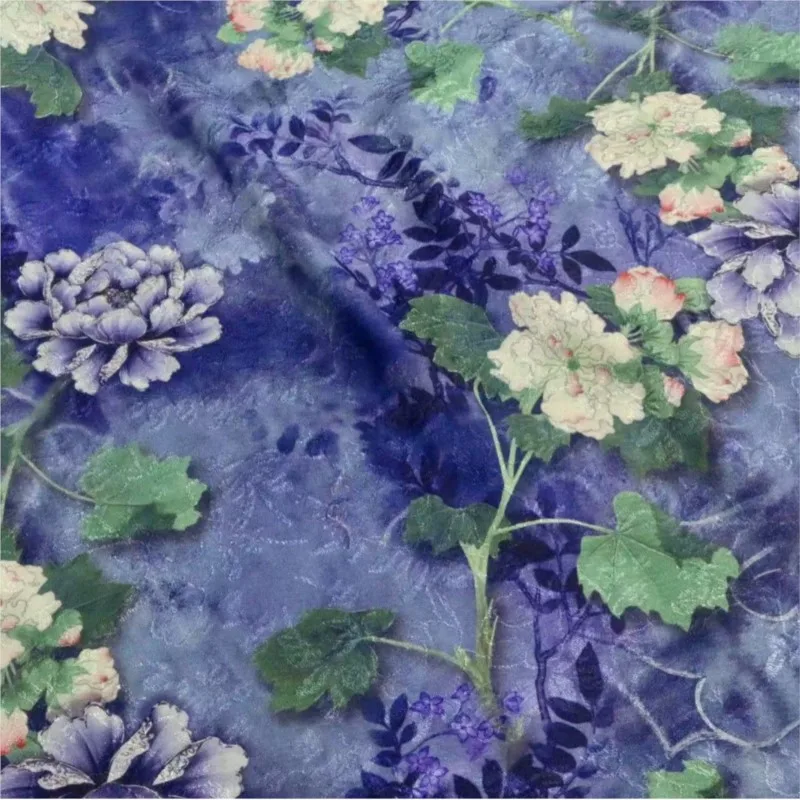 hydrangea bubble fleece printed fabric cheongsam dress with jacquard
